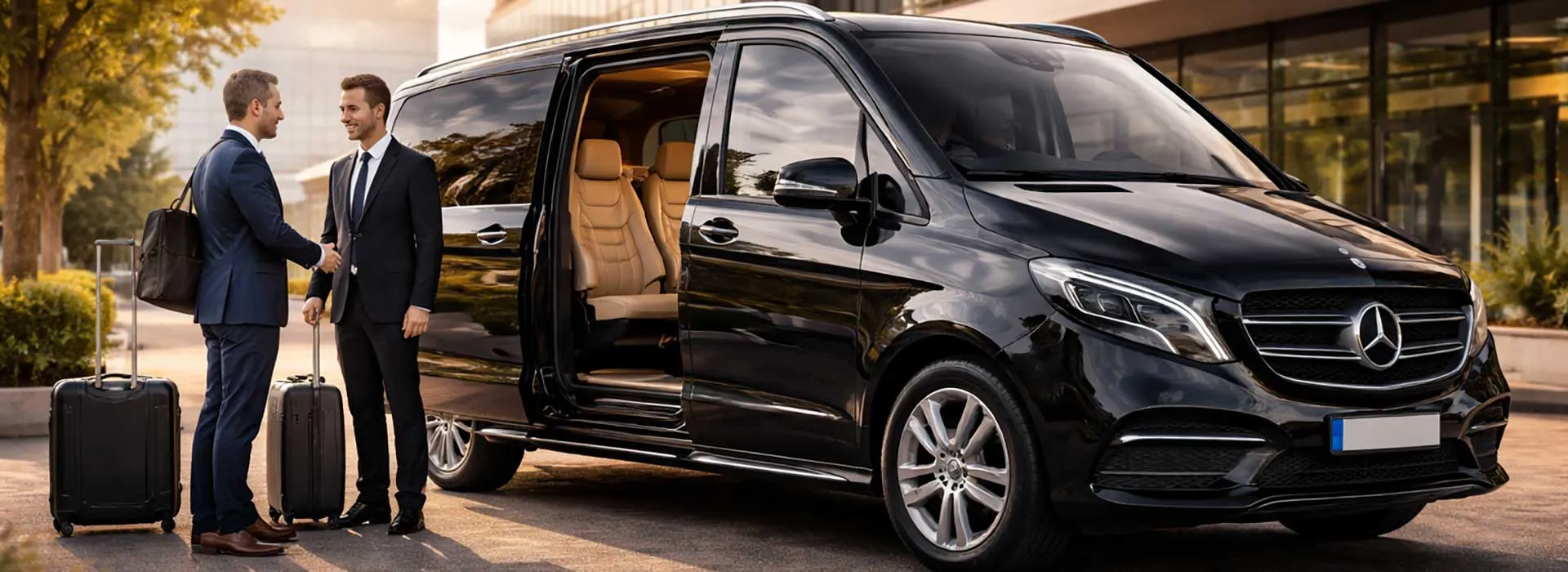 Nowoczesny, czarny mikrobus 9-osobowy klasy premium przygotowany do transferu biznesowego i przewozu osób.
